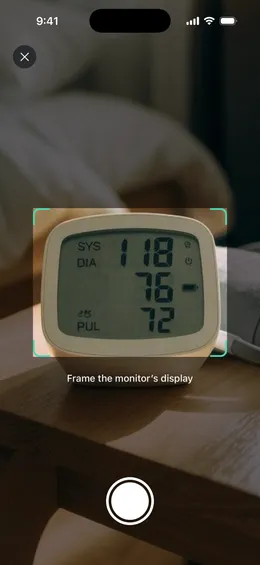 BP AI camera framing a home blood pressure monitor display